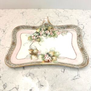 M&Z Austrian Hand Painted Ceramic Dish Jewelry Holder Flowers Floral